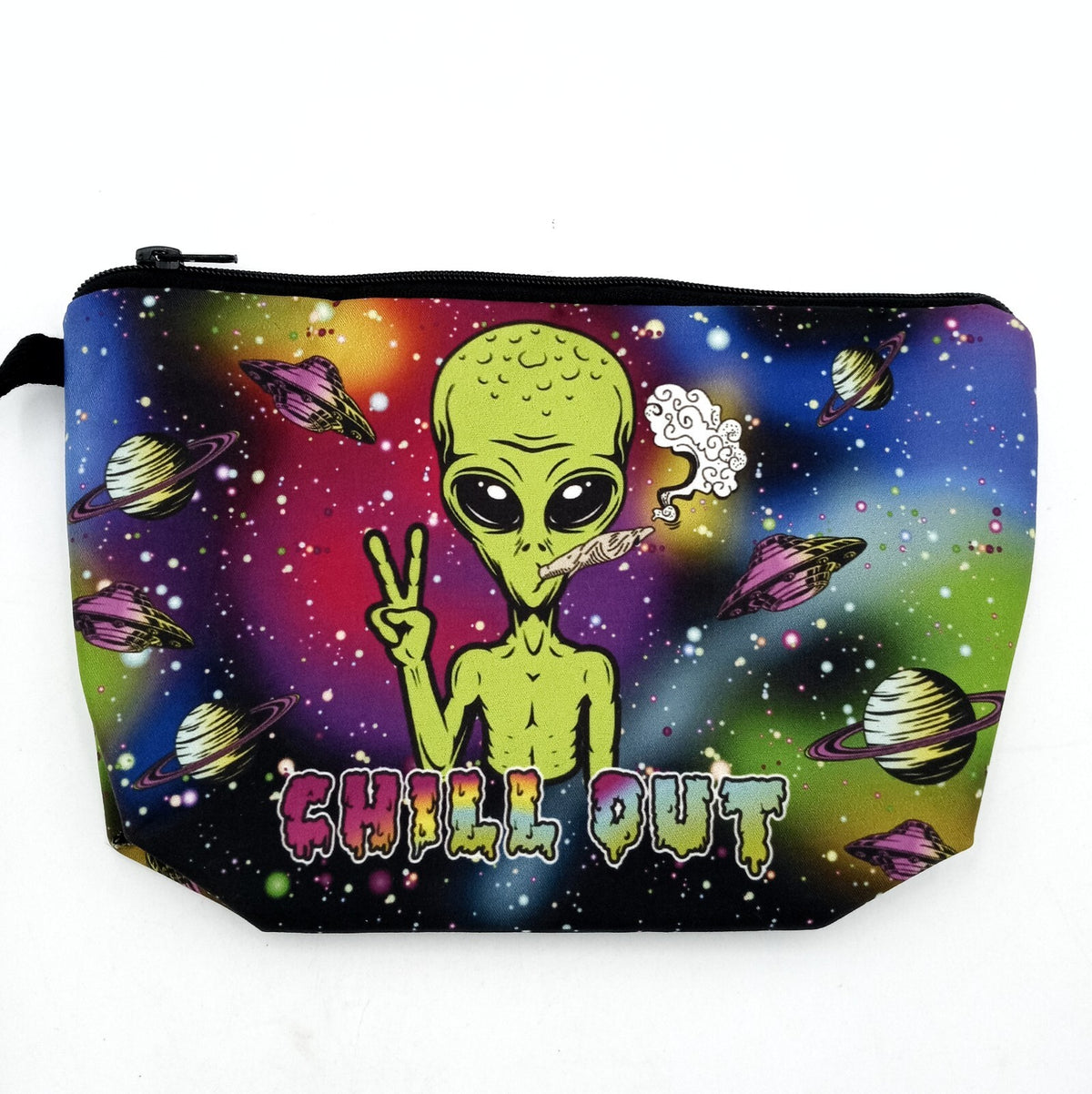 Space Alien Chill Out Makeup Pouch Bag - 9x6 Inch Travel Organizer