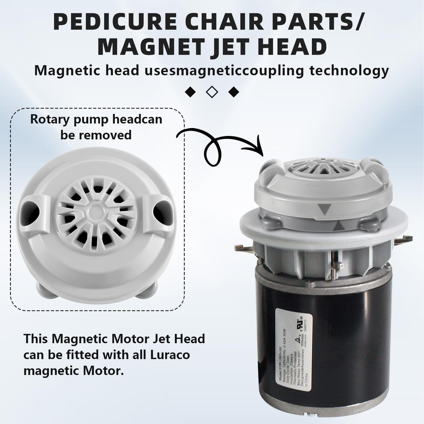 Pipeless Magnetic Jet Head for Pedicure Spa Chairs - 2 Inch Grey Replacement