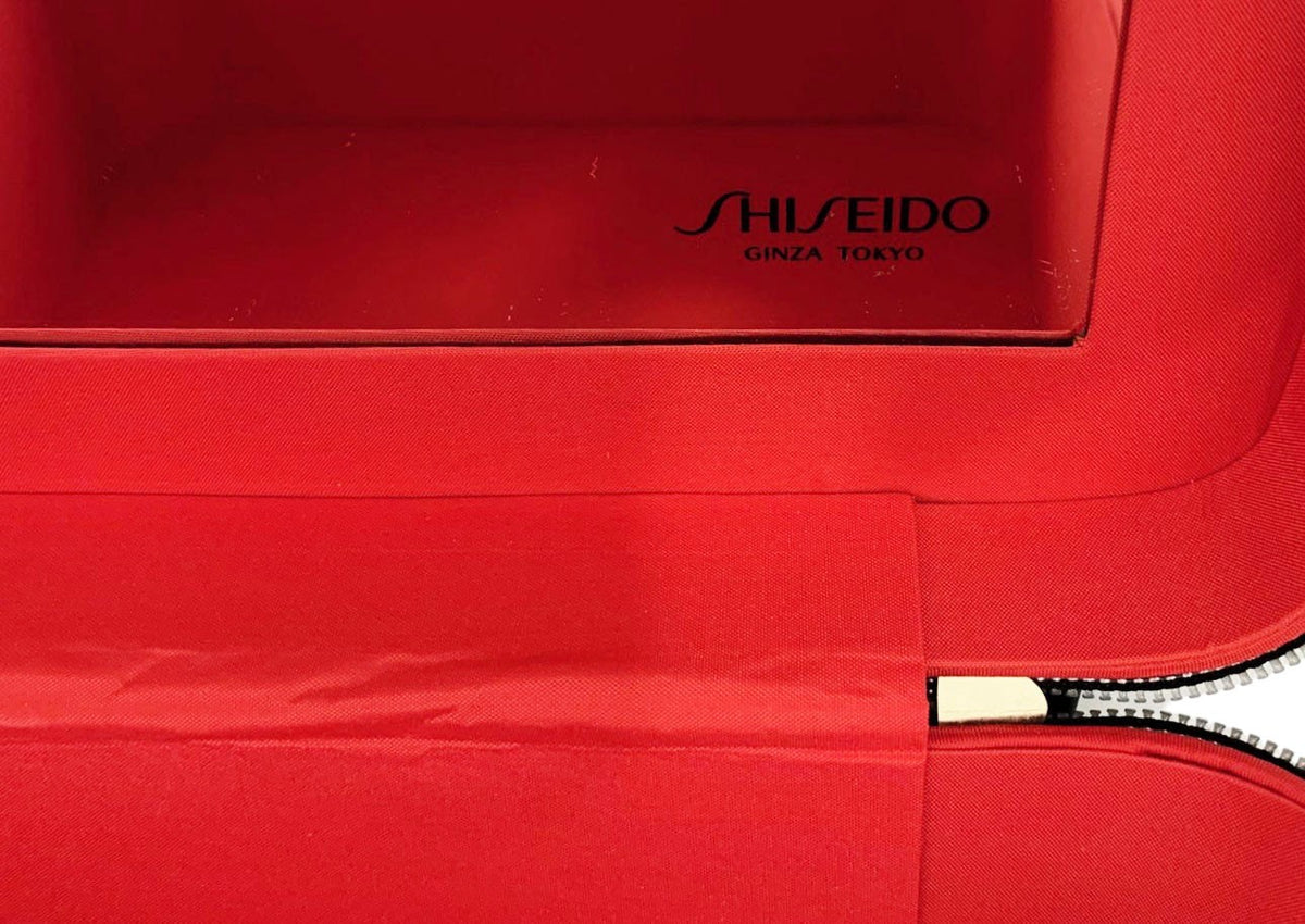 Large Leather Cosmetic Storage Box with Mirror - Black & Red Organizer