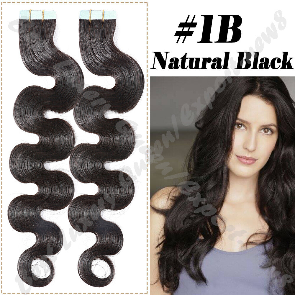 Thick Tape in Remy Human Hair Extensions Invisible Skin Weft Full Head
