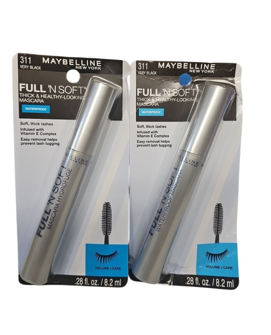 Maybelline Full 'N Soft Waterproof Mascara - Very Black 311, 2 Pack