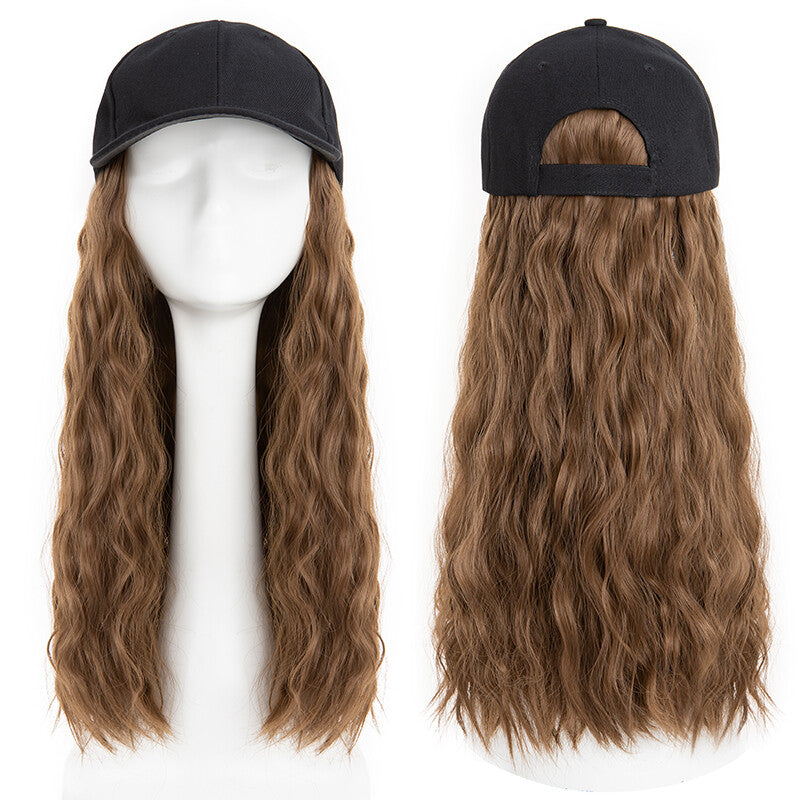 Baseball Cap with Synthetic Hair Extensions - Straight, Curly, Wavy Fits Most