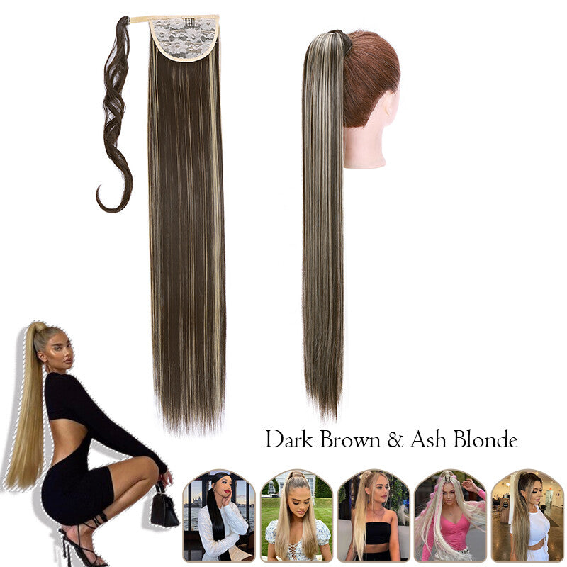 Mega Thick Wrap-On Ponytail Extensions - Natural Human Hair, Curly Wavy Straight