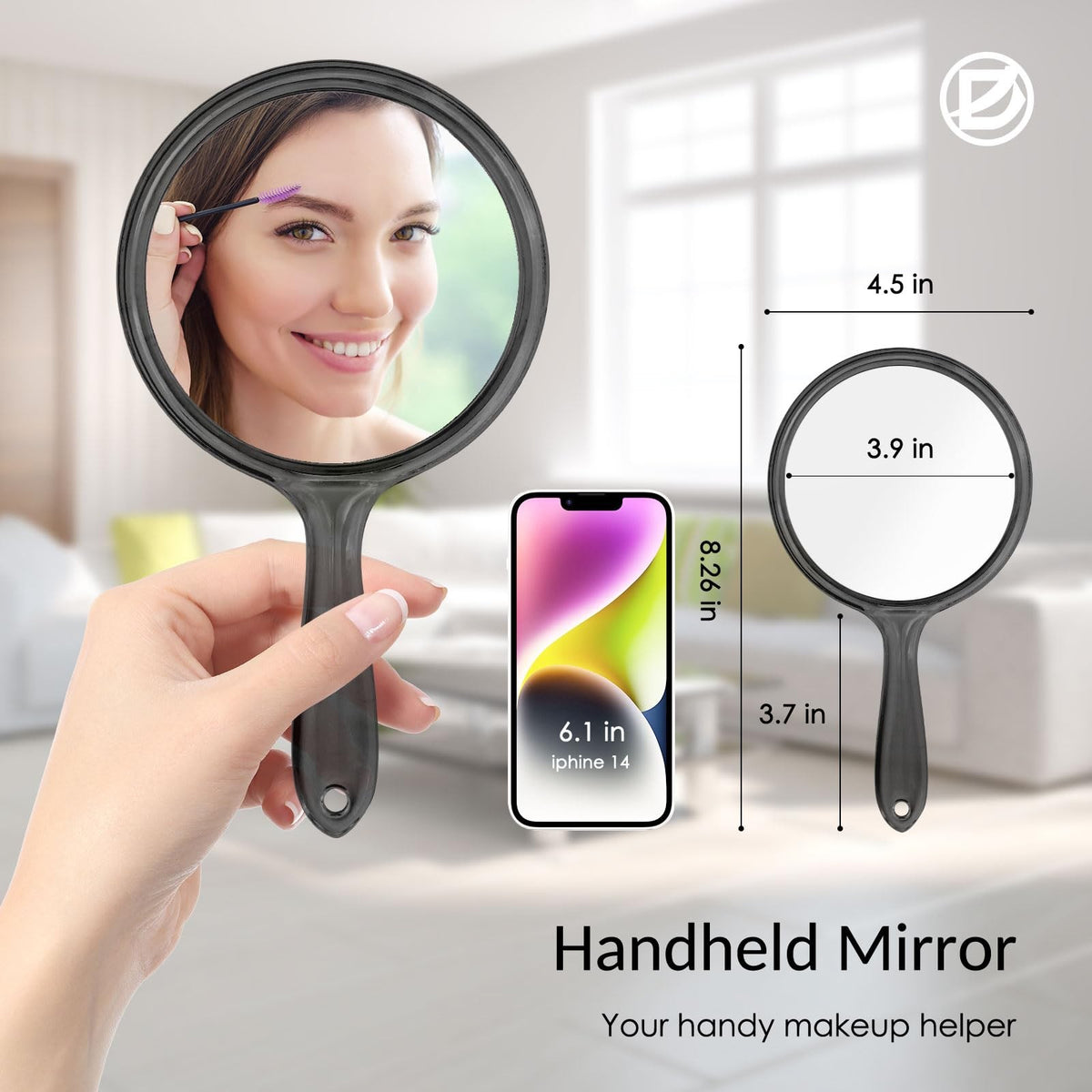 Double Sided Handheld Mirror with Handle - 2X Magnification, Large Size