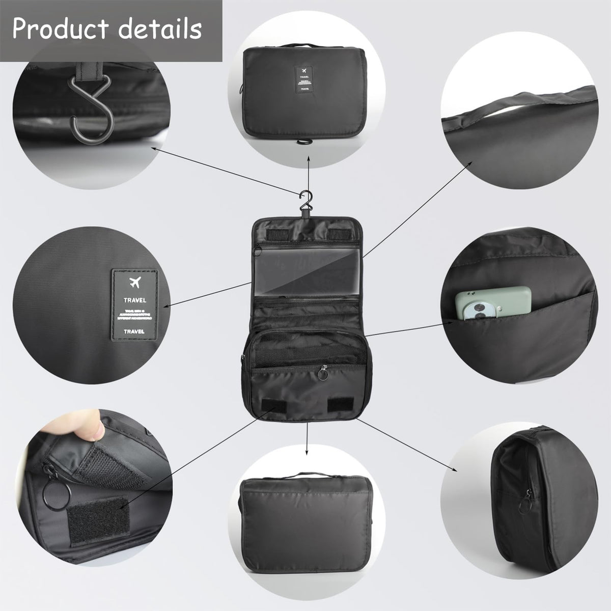 Foldable Hanging Travel Toiletry Bag with Multiple Compartments