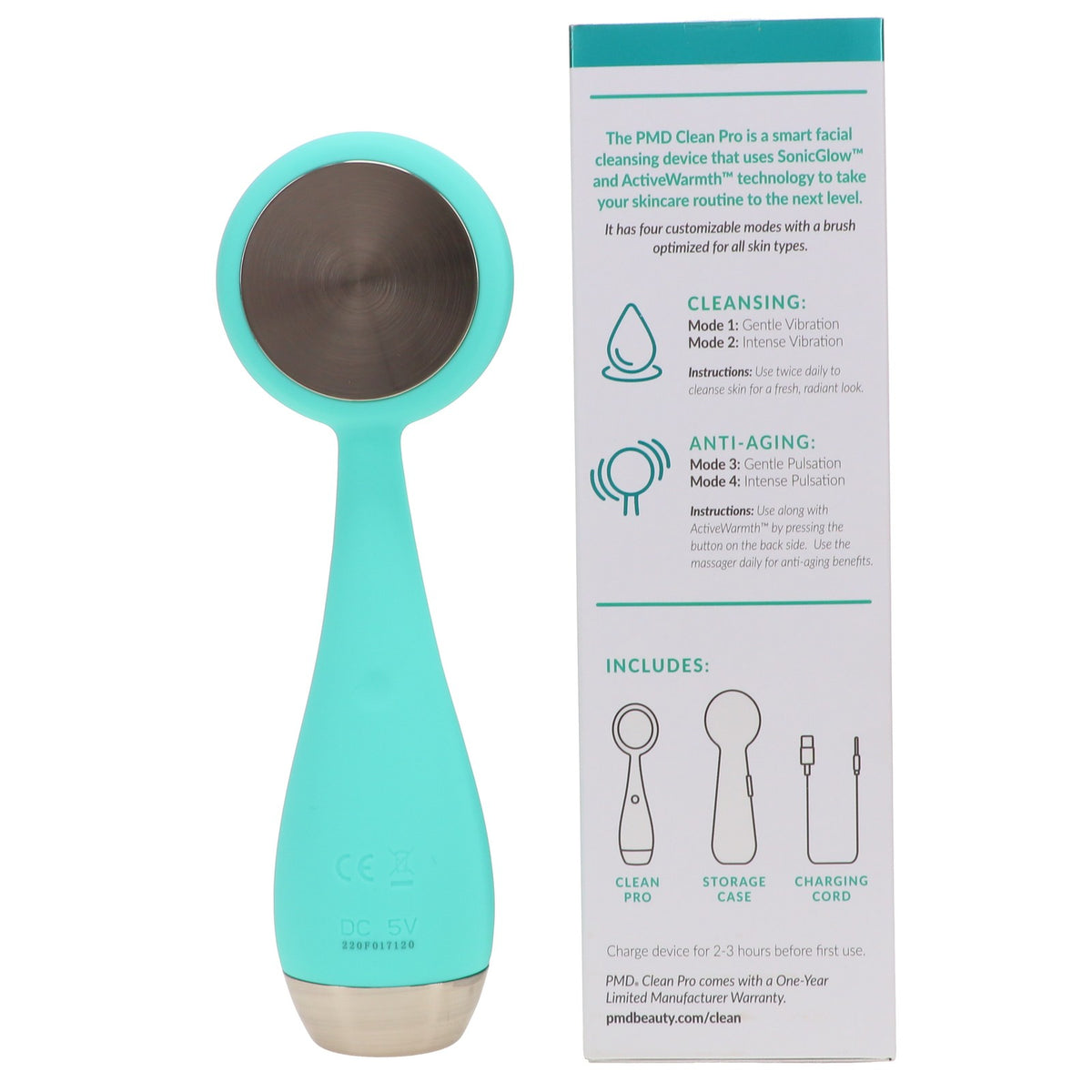 PMD Clean Pro Teal Facial Cleansing Device with Aluminum - Deep Pore Massager