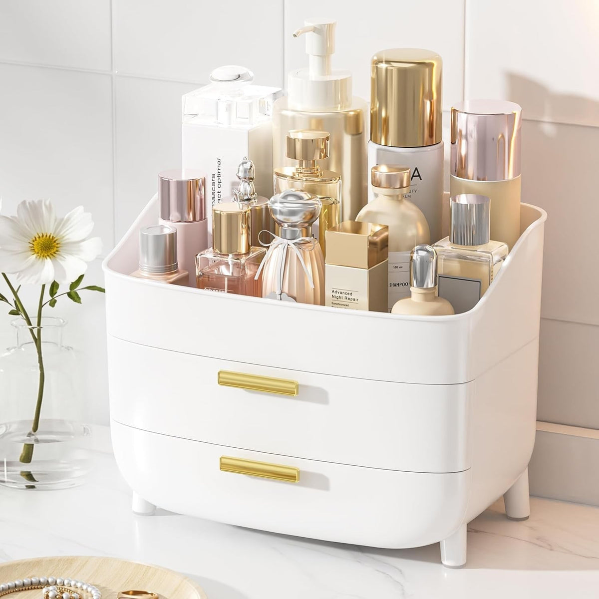 3-Tier Makeup and Skincare Organizer with Drawers for Vanity & Bathroom