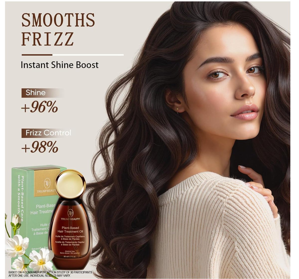 Plant-Based Hair Treatment Oil - Lightweight, Anti-Frizz & Heat Protectant, 50ml
