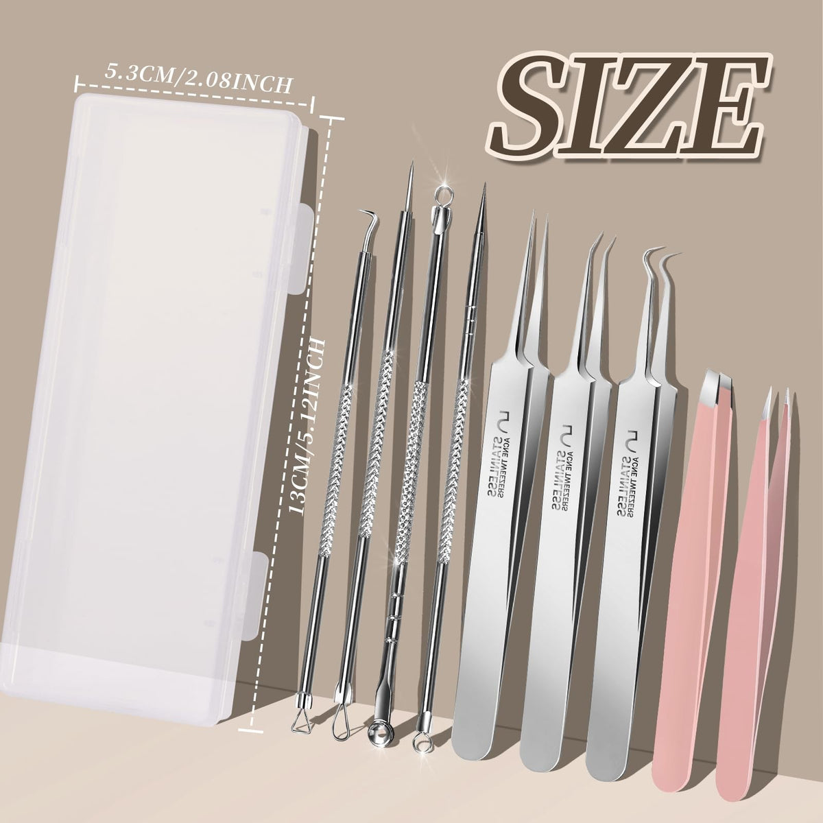 Professional Blackhead Tweezers Pimple Extractor Kit - 9 Pcs Facial Tools