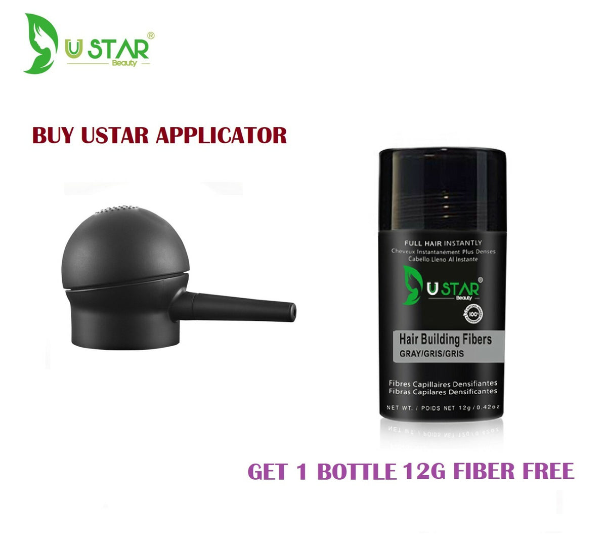 Hair Fiber Spray Applicator with free one bottle Gray 12g