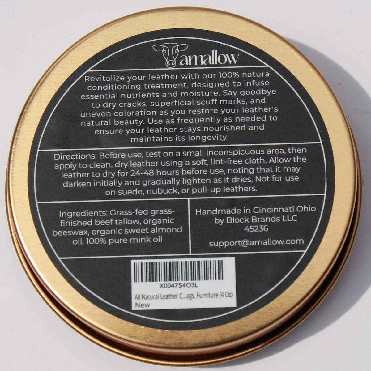 Leather Conditioner Balm with Mink Oil, Beeswax & Tallow - All Natural Leather Care