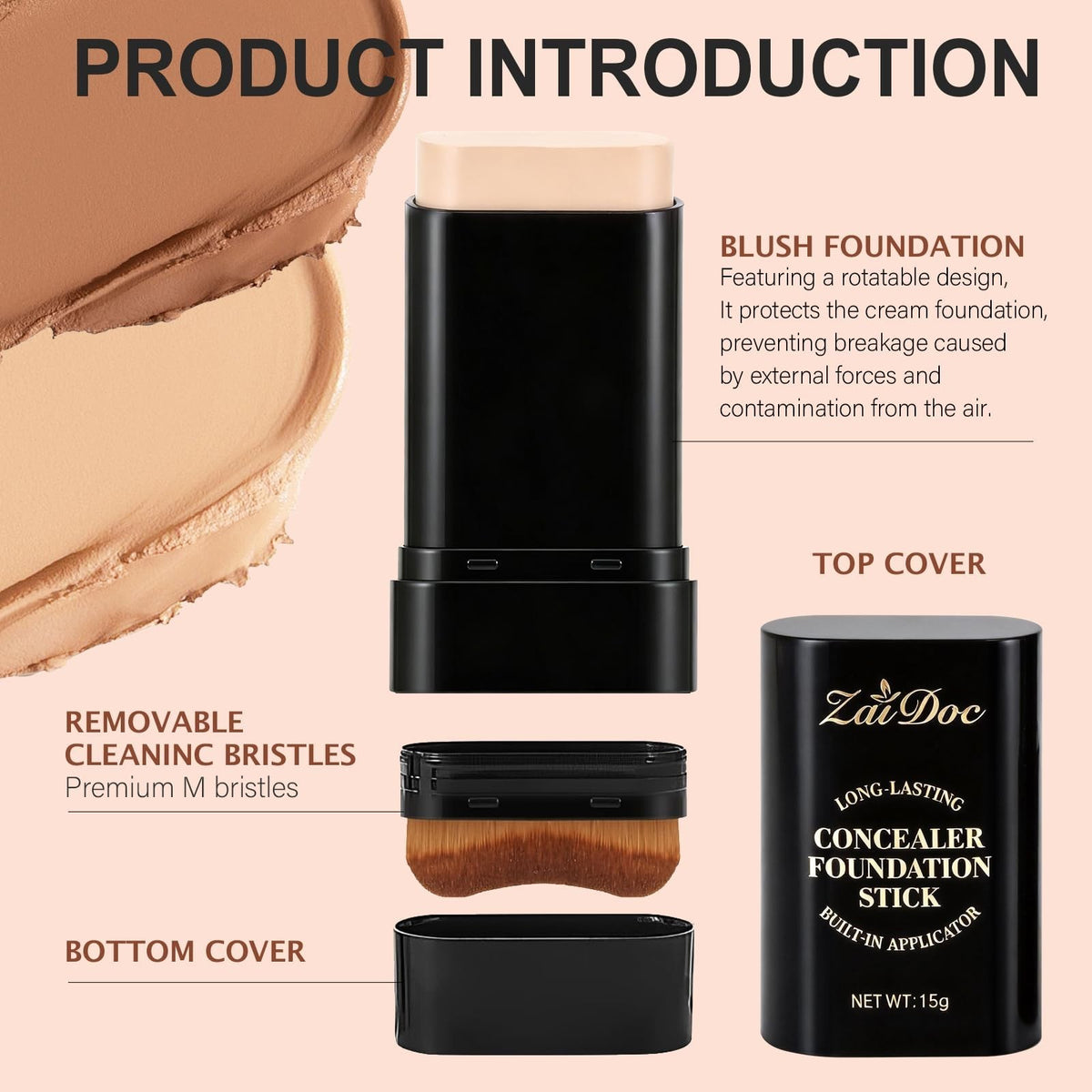 2-in-1 Concealer Foundation Stick with Brush - Full Coverage for Dark Circles