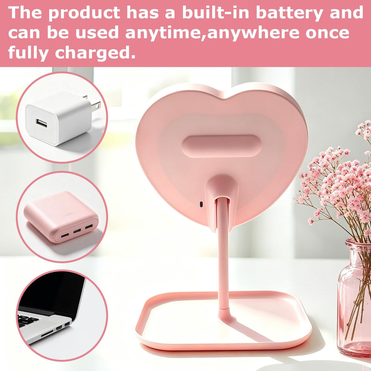 Heart-Shaped Vanity Mirror with 3 Light Colors and Dimming, 11x9 Inch