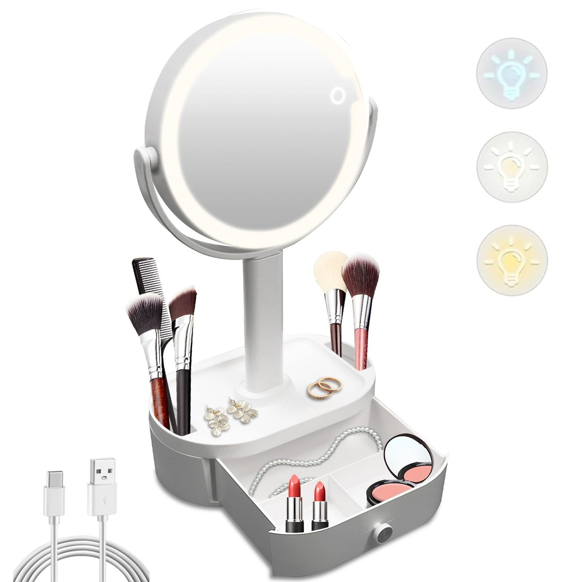 Lighted Makeup Mirror with Magnification - 80 LED Vanity Mirror with Dimmer & 10X Zoom