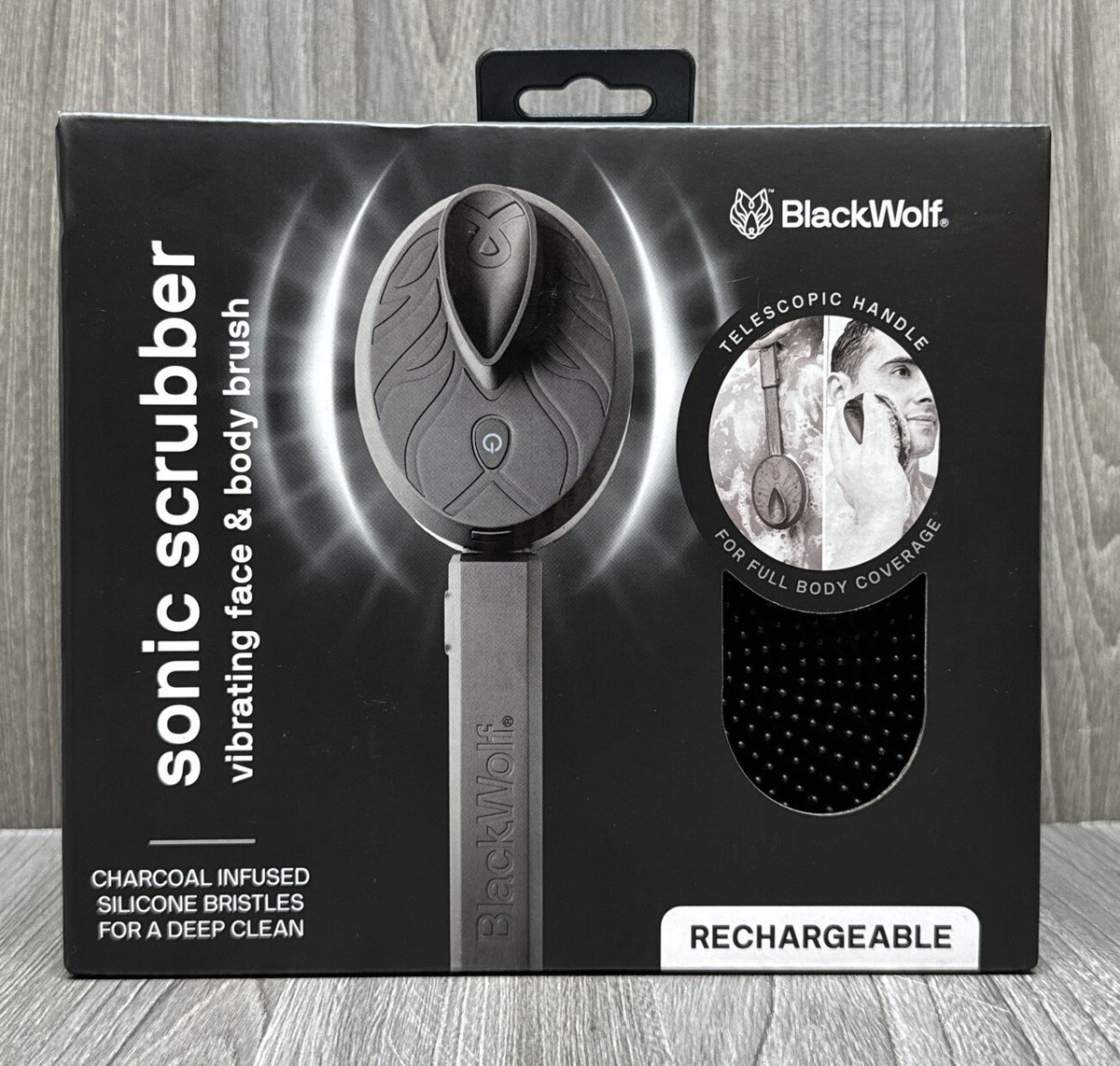 BlackWolf Sonic Vibrating Scrubber - Black Handheld Cleaning Tool