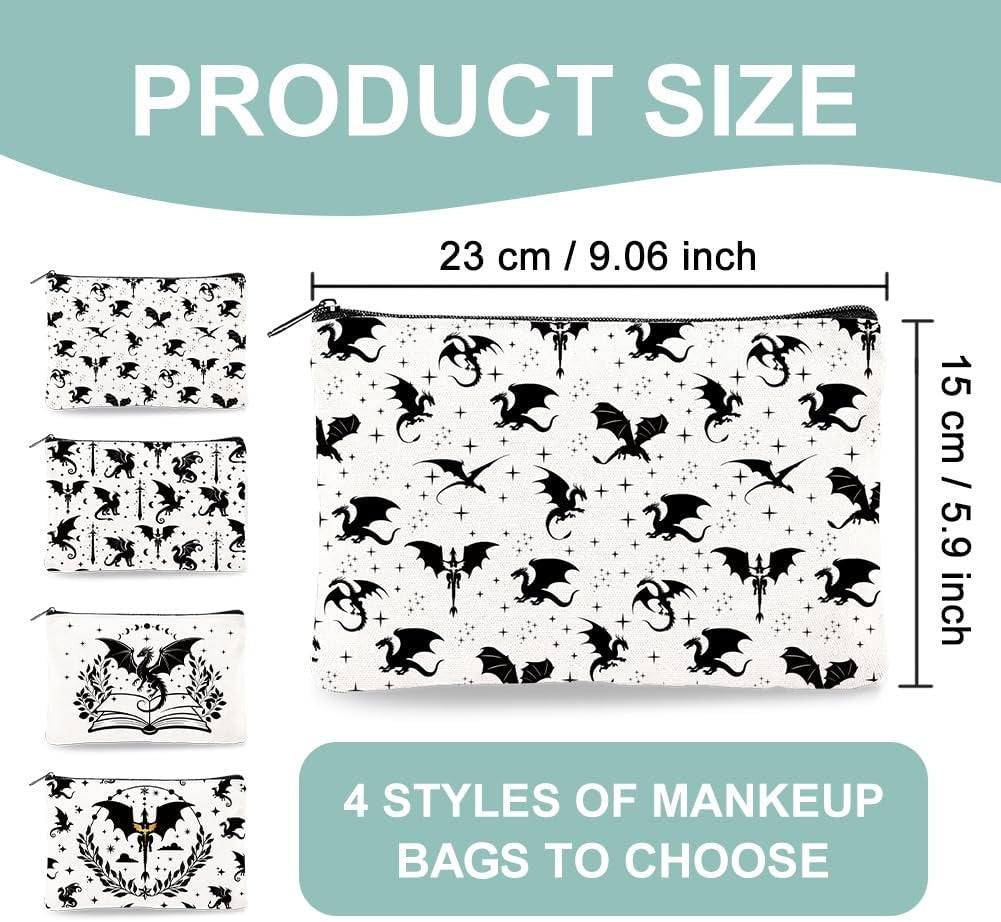 4-Pack Canvas Makeup Bags with Zipper - Dragon Star Pattern Travel Organizers
