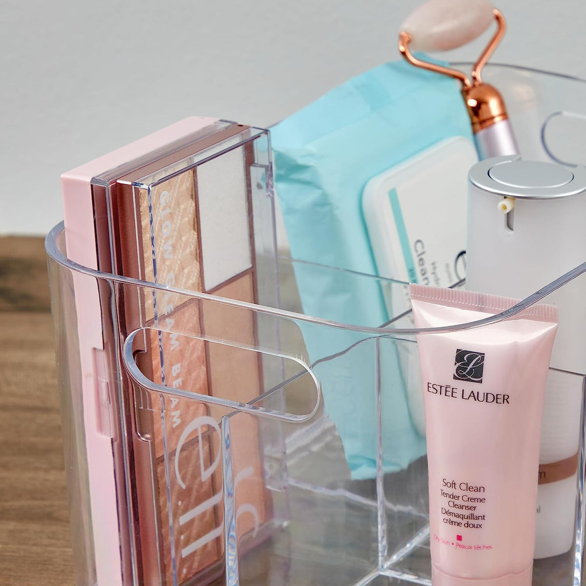 Clear 5-Compartment Makeup & Vanity Organizer Bin - Pass-Through Handles