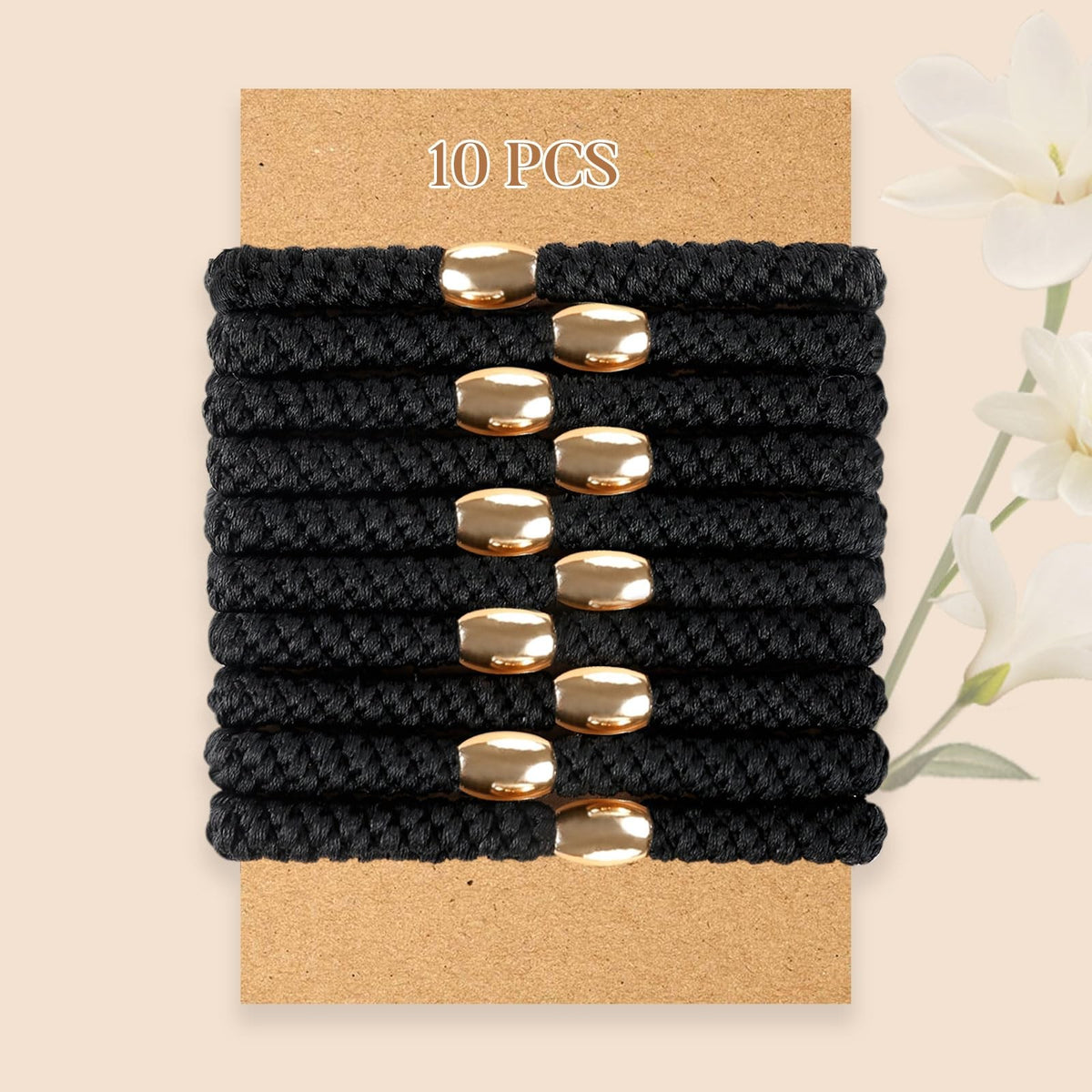 FORENEE 10Pcs Hair Ties No Damage - Black 1 Count (Pack of 10),