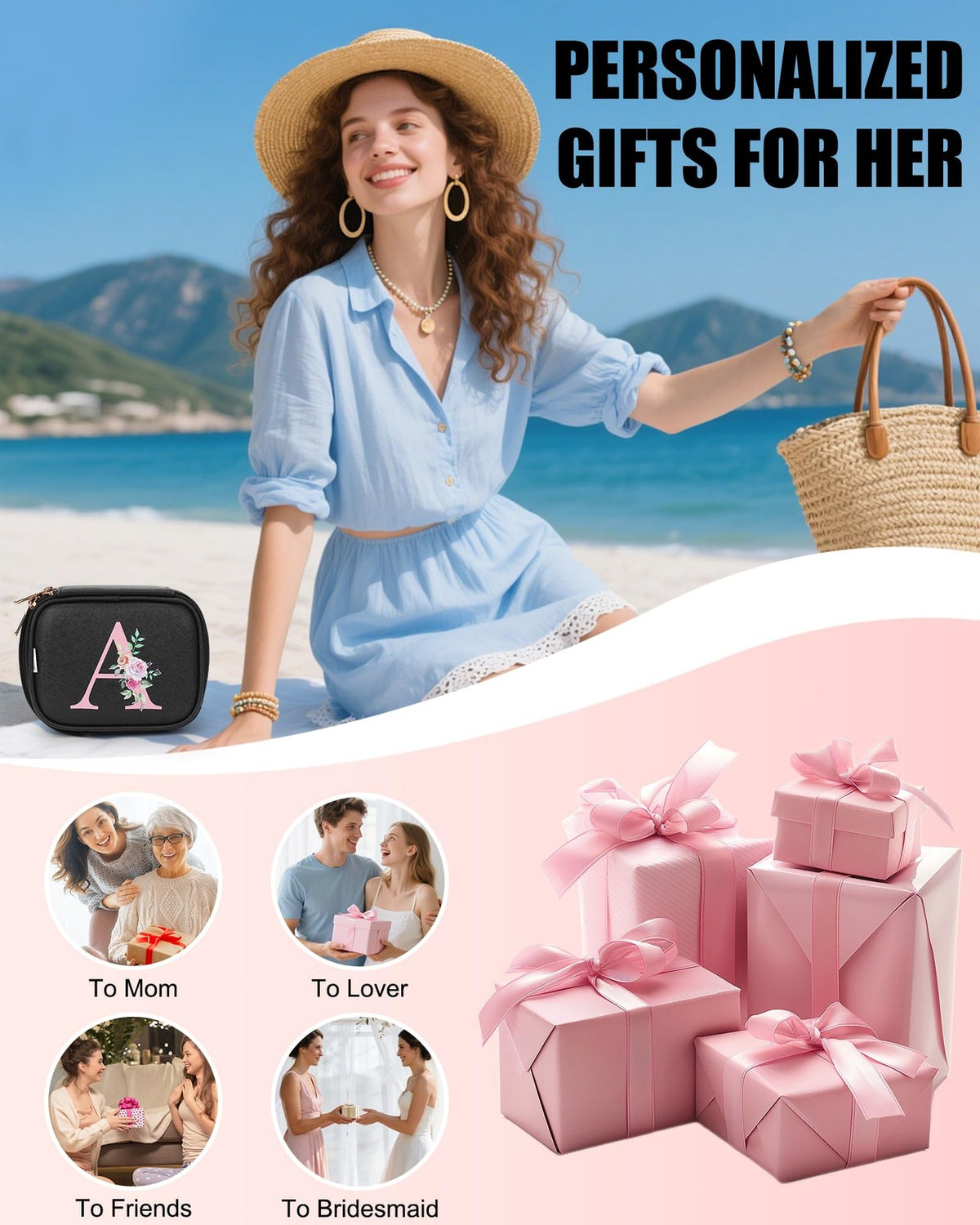 Mini Makeup Bag with LED Mirror - Water-Resistant Travel Cosmetic Organizer for Women and Girls