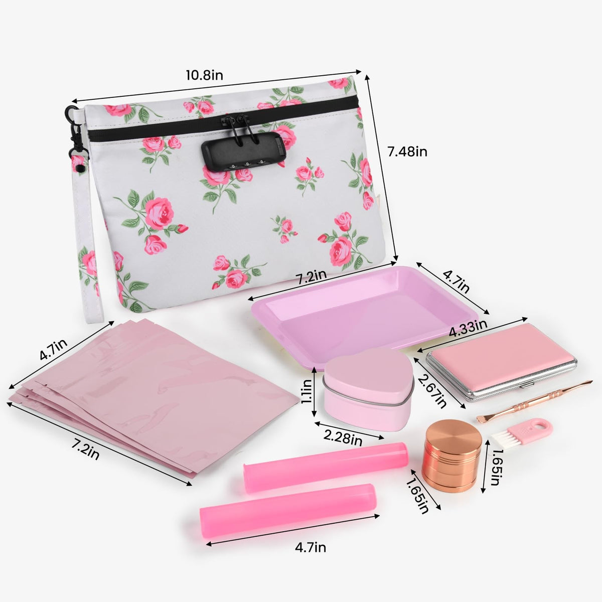 Pink Waterproof Travel Pouch with Combination Lock & 8 Accessories Gift Box