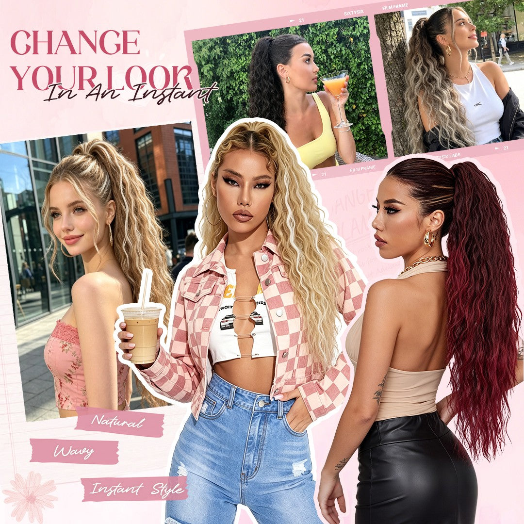 Thick & Long Clip-In Ponytail Hair Extensions with Claw Clip - Natural Human Hair
