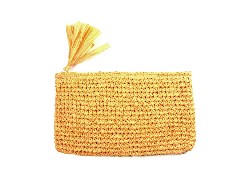 Woven Straw Tassel Clutch Bag with Zipper Closure - Light & Compact