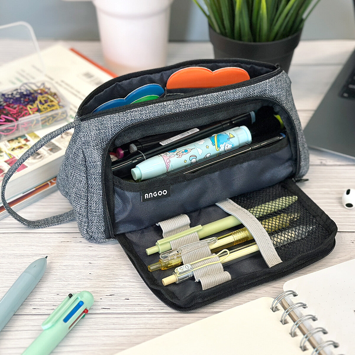 Large Capacity Portable Pencil Case with Front Window & Multiple Pockets