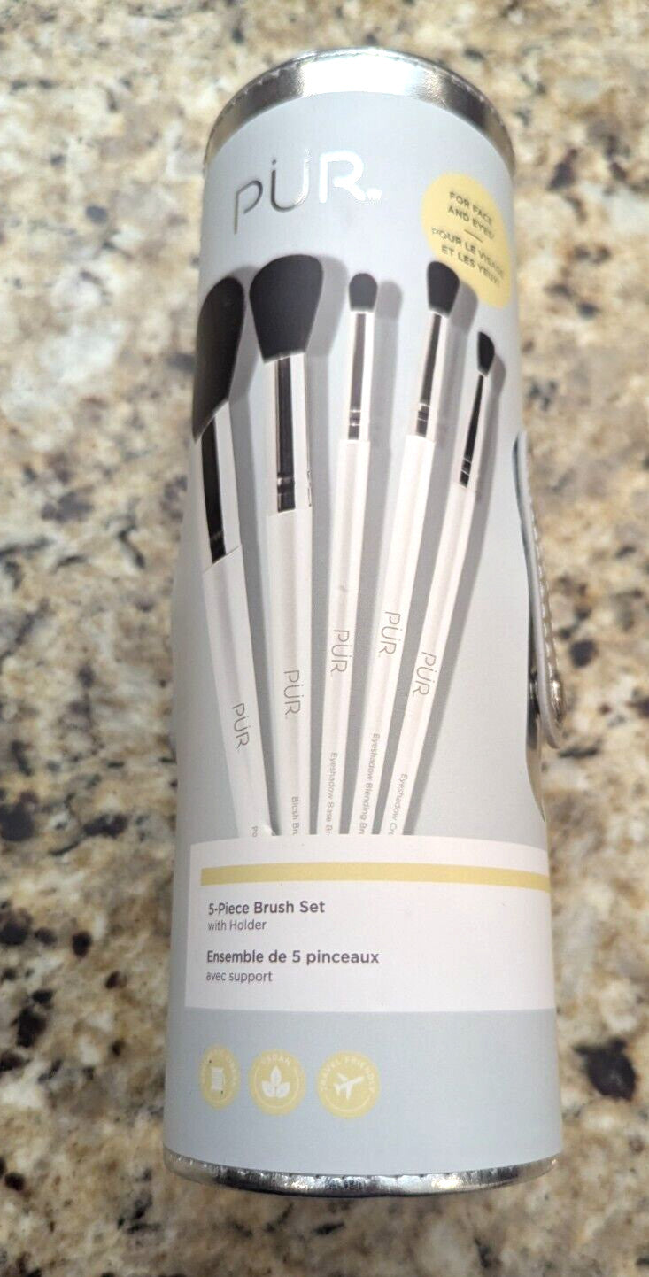 Pur 5-Piece Makeup Brush Set with Holder - Silver