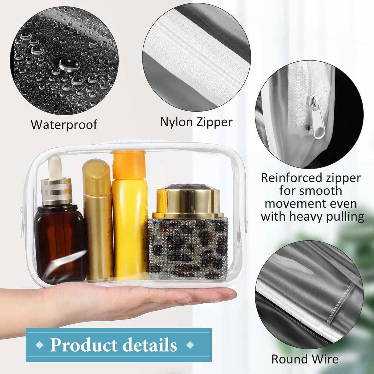 12 Pack Clear Waterproof Cosmetic Bags PVC Zipper Organizer Travel Makeup Storage