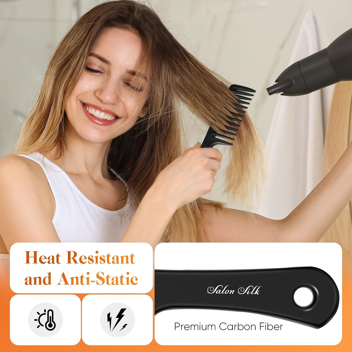 Professional Hair Comb Set - Wide Tooth, Rat Tail, Medium & Braiding Combs, Black