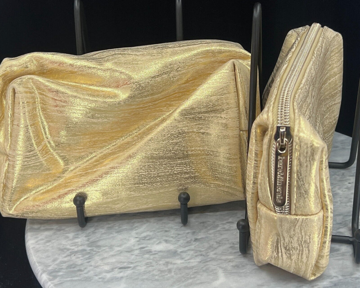 Gold Makeup Bag Set - Travel Cosmetic Pouches for Beauty Storage - Lot of 2