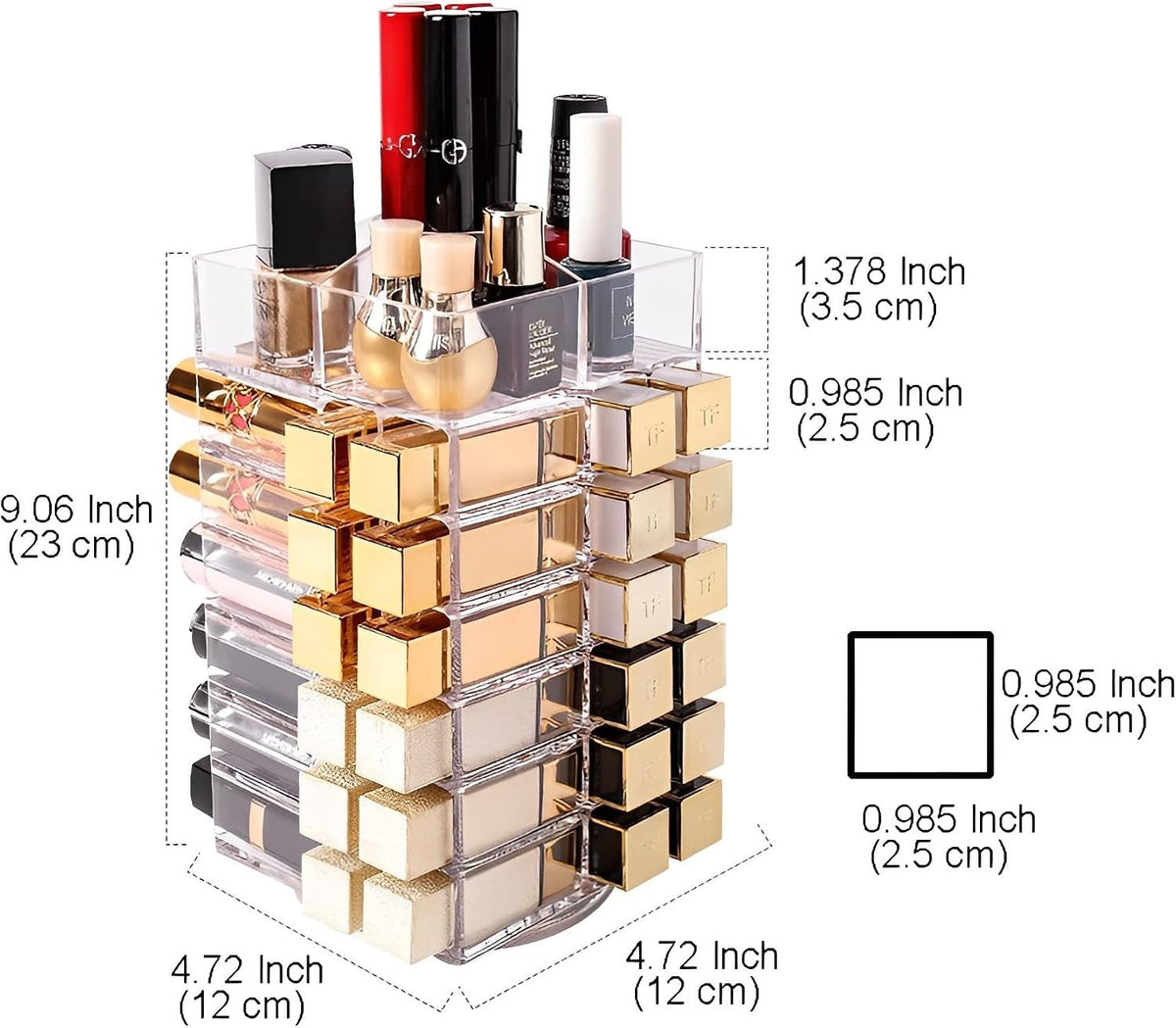 360 Degree Spinning Lipstick Organizer Holder with 53 Slots, Clear Acrylic