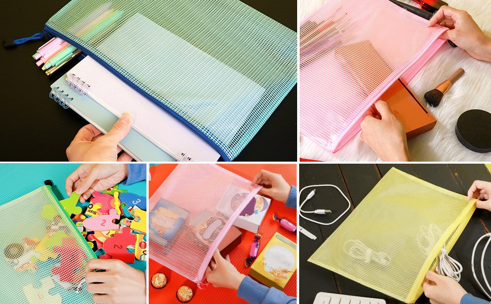 Mesh Zipper Storage Bags Set of 4 - Waterproof Organizing Pouches 13.2x9.2 Inches