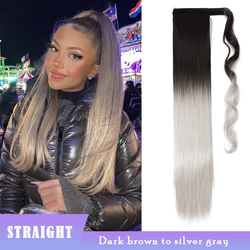 Thick Clip-In Ponytail Hair Extension - Fake Human Hair, Wavy & Straight