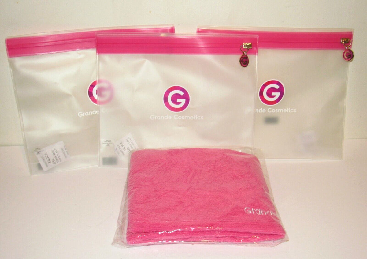 Clear Makeup Bags with Pink Hair Towel Set - Travel Toiletry Organizer
