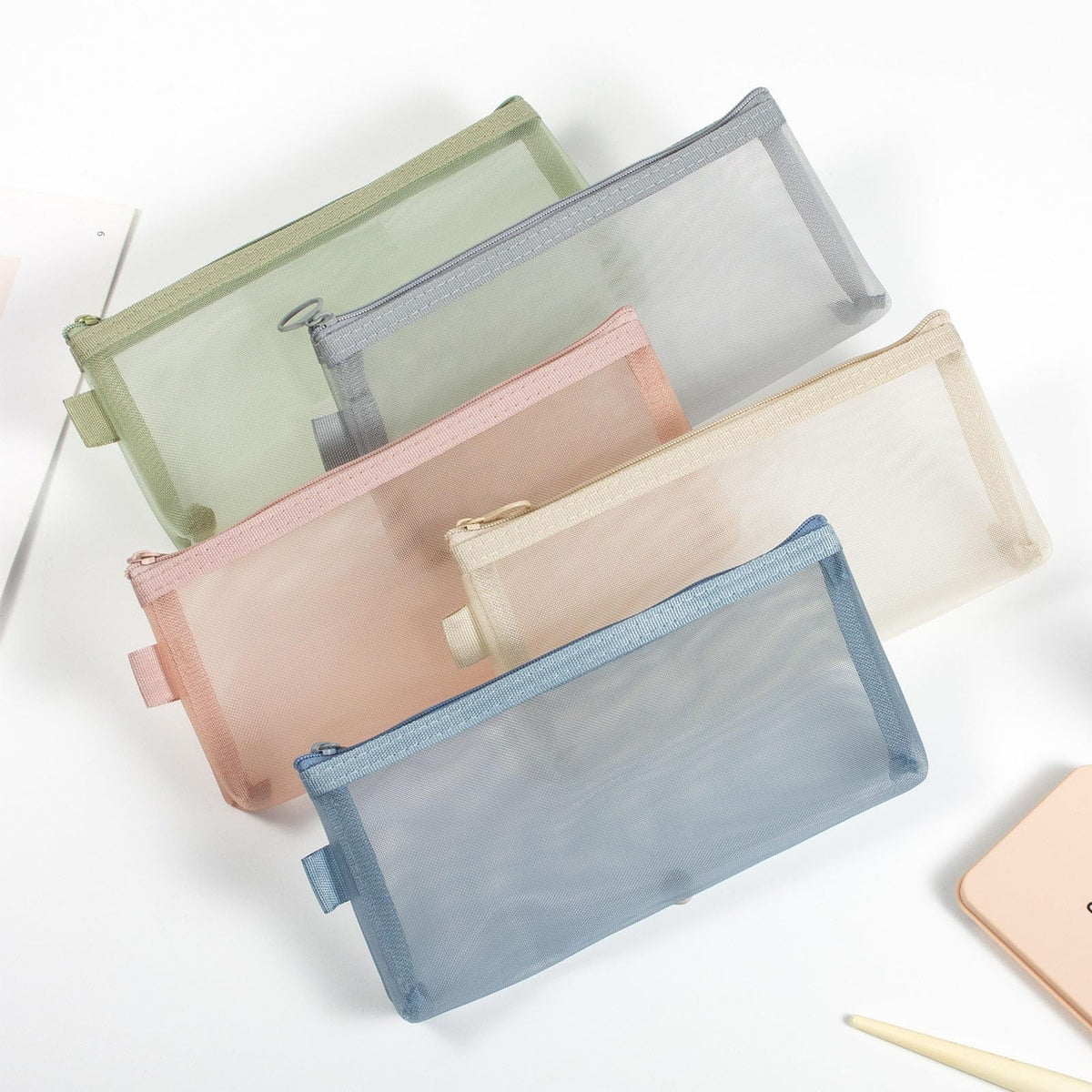 Clear Mesh Makeup & Travel Organizer Bags - 5 Pack, 7.9 x 4 Inches
