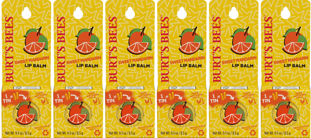 Burt's Bees Sweet Mandarin Lip Balm 6 Pack Tin Discontinued Rare Limited Edition