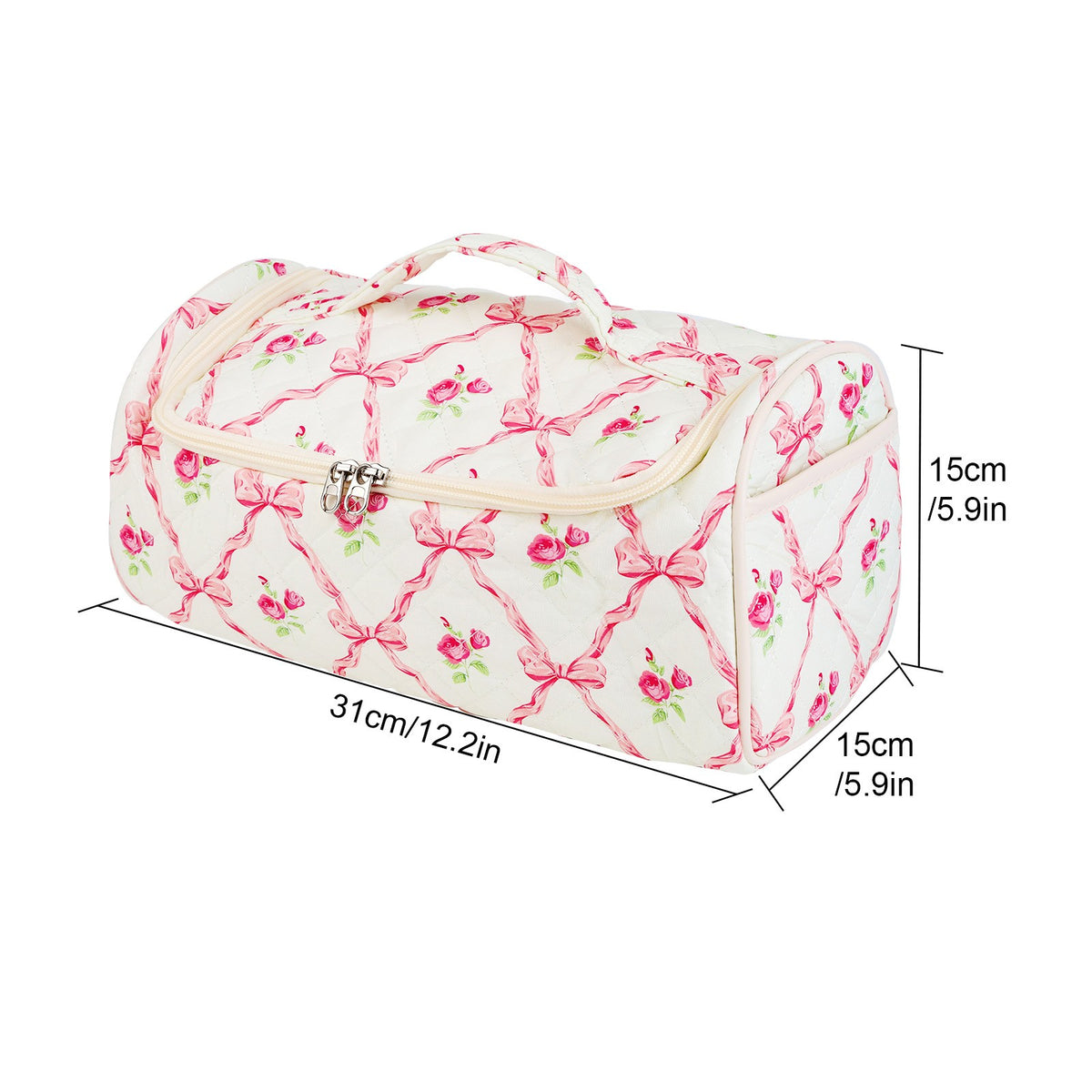 Pink Rose Travel Makeup Organizer Bag with 4 Pockets for Cosmetics & Toiletries