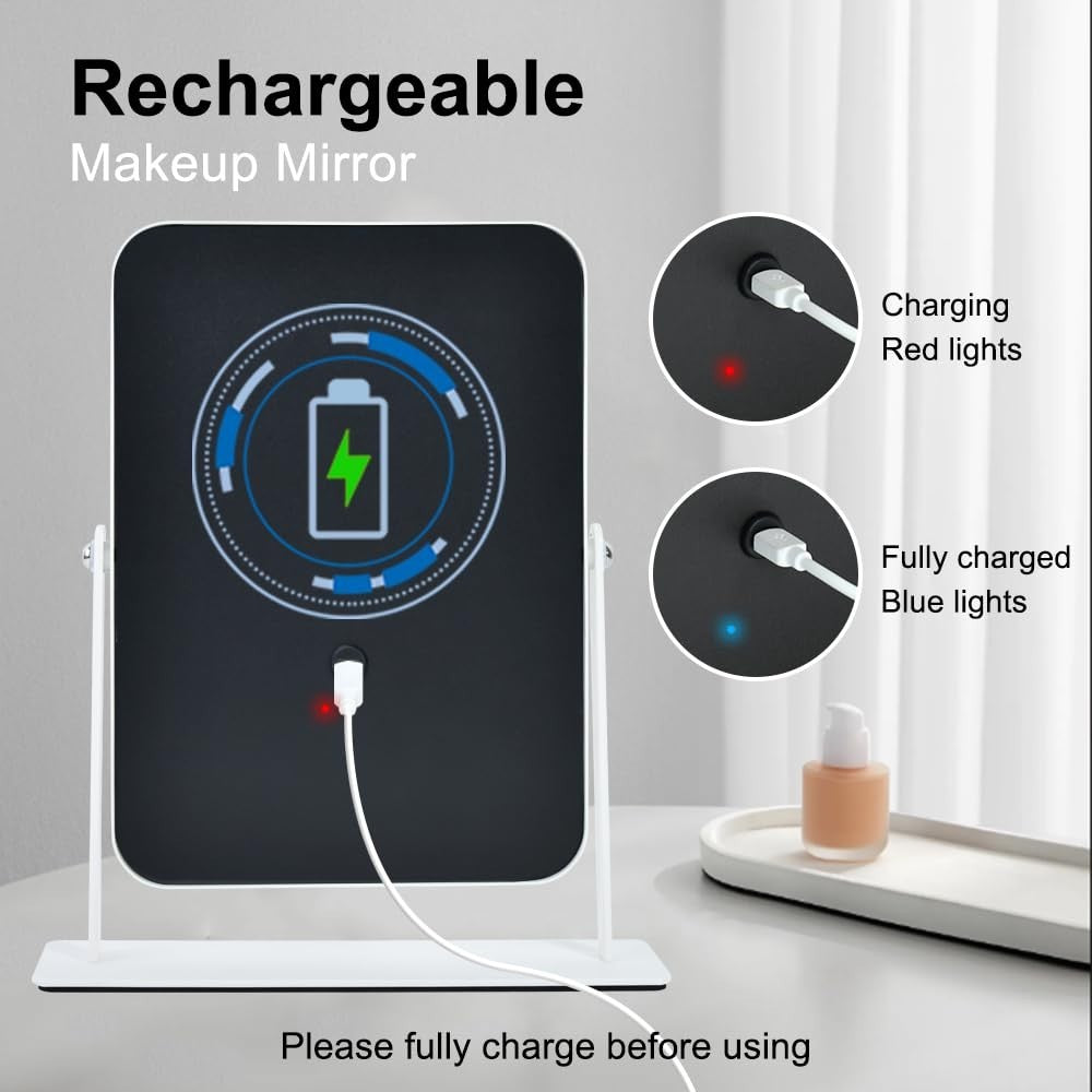 Rechargeable 9x11 LED Makeup Mirror with Dimmable Touch & 3 Color Modes