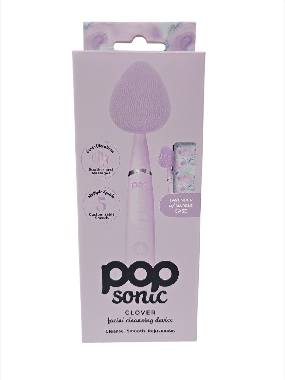 Pop Sonic Clover Facial Cleansing Device with Lavender and Marble Case