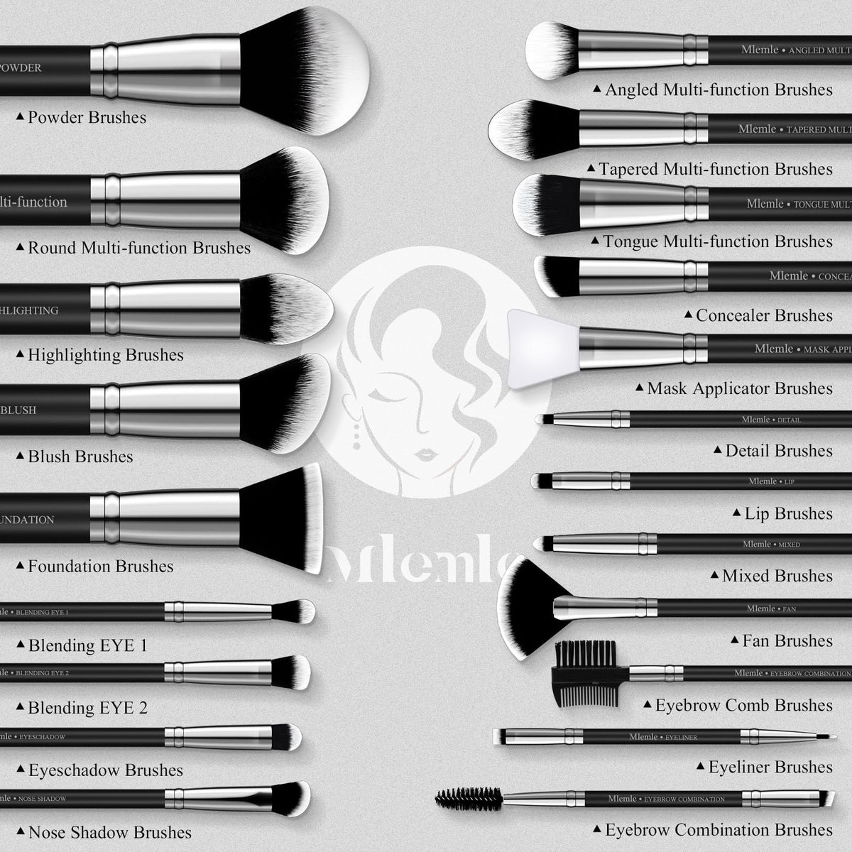 Professional Makeup Brush Set 25 Pcs with Sponge & Puff - Black