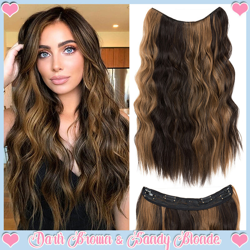 Clip-In Wavy Hair Extensions with Invisible Wire - Natural Synthetic Hairpiece