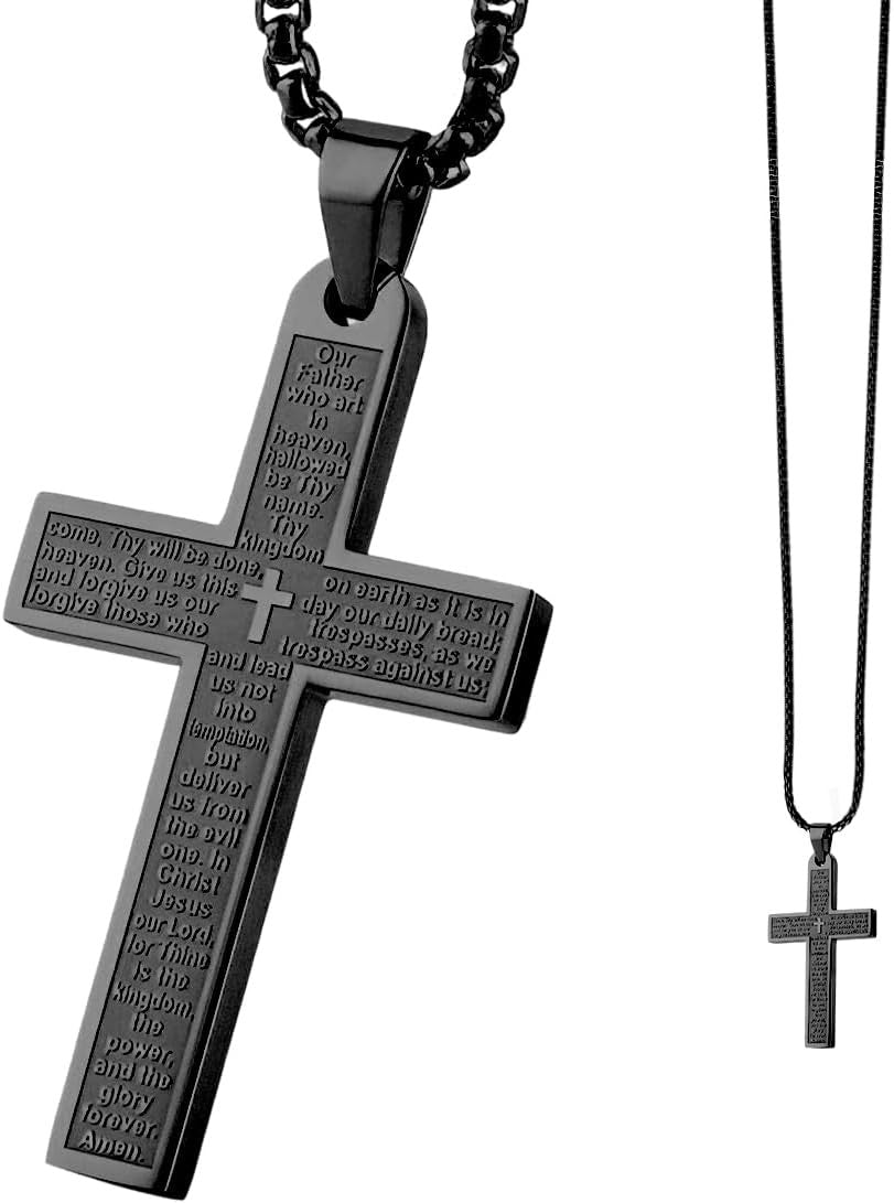 Car Rear View Mirror Cross Pendant Stainless Steel Religious Ornament - Black, Silver, Gold