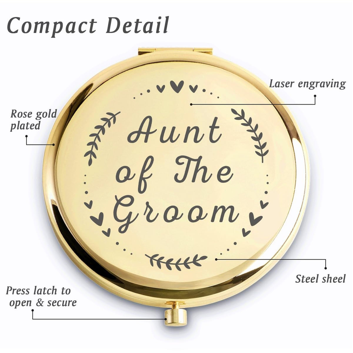 Personalized Aunt of The Groom Compact Mirror - Wedding Gift, Bridal Shower Accessory
