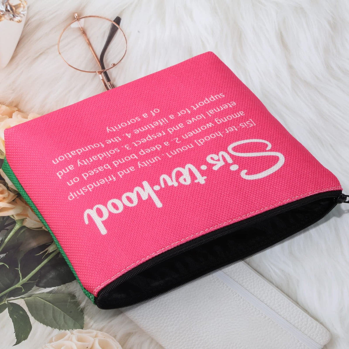 Sorority Graduation Cosmetic Bag Pink and Green Travel Organizer Gift