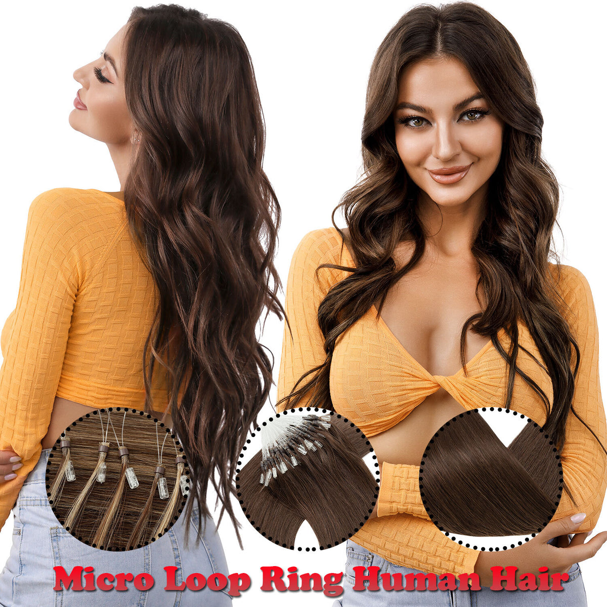 Micro Loop Hair Extensions Beads Link - Russian 100% Remy Human Hair Balayage