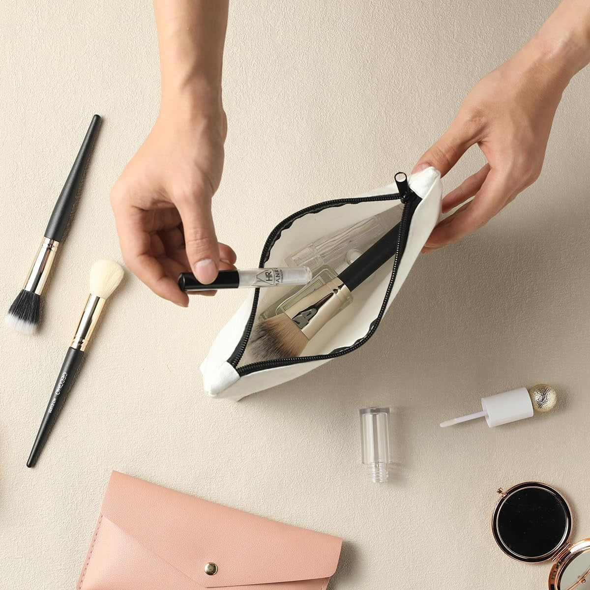 Canvas Makeup Bag for Travel and Cosmetics Storage - Tea Lovers Theme