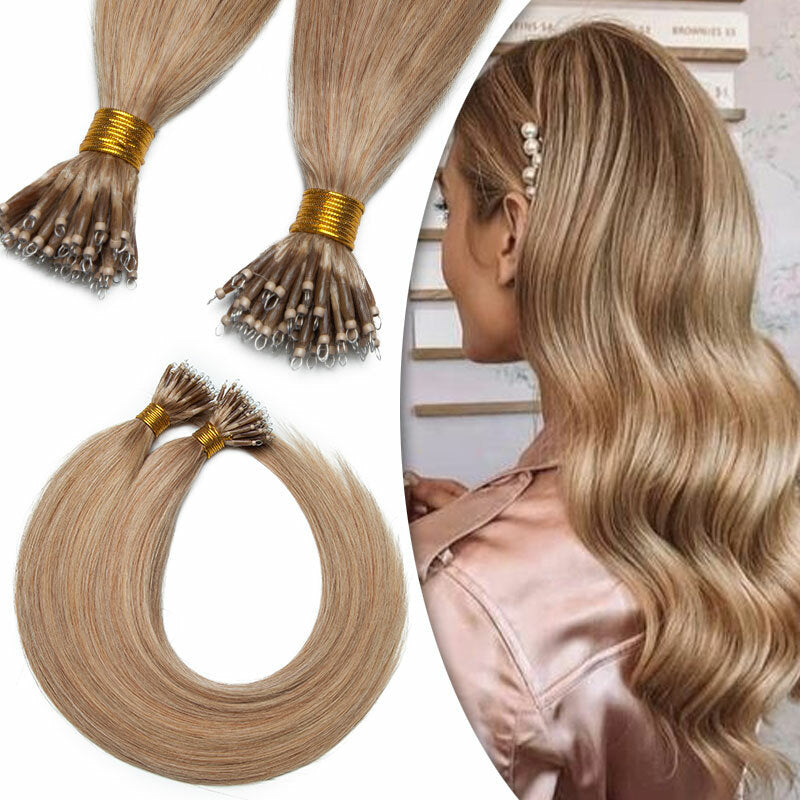 Nano Loop Human Hair Extensions Micro Beads Thick Real Remy Hair 16-22in
