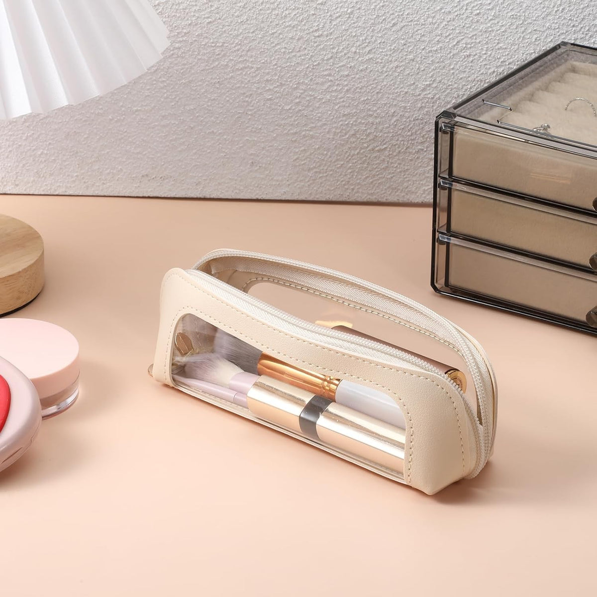 Travel Makeup Brush Bag Organizer with Zipper and Transparent PVC