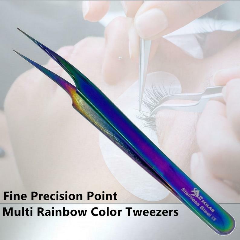Rainbow Color Stainless Steel Eyelash Extension Tweezers - Pro Straight